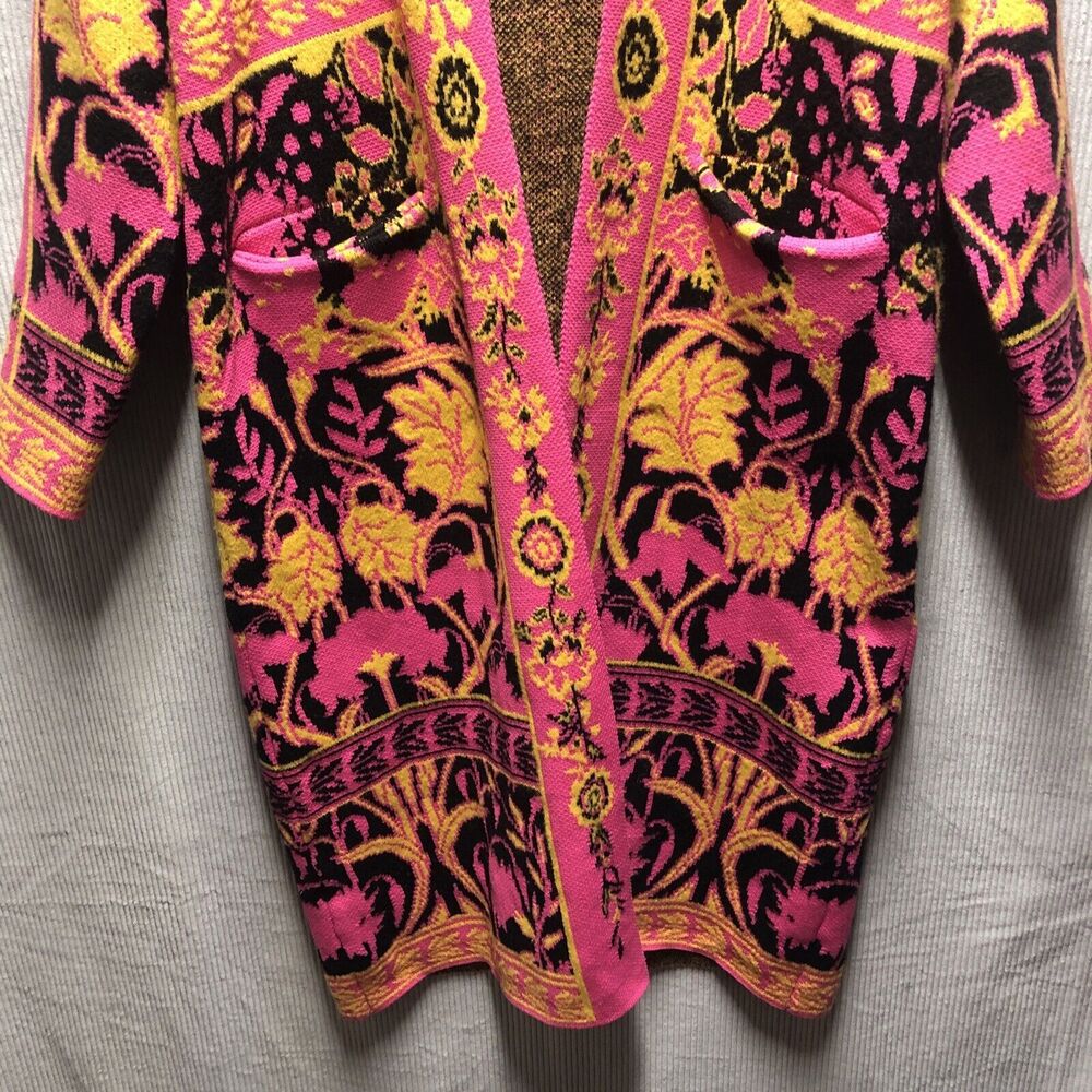 Vertigo Cardigan Sweater Size M Faux Fur Collar Pink Bright Pockets - Picture 2 of 16
